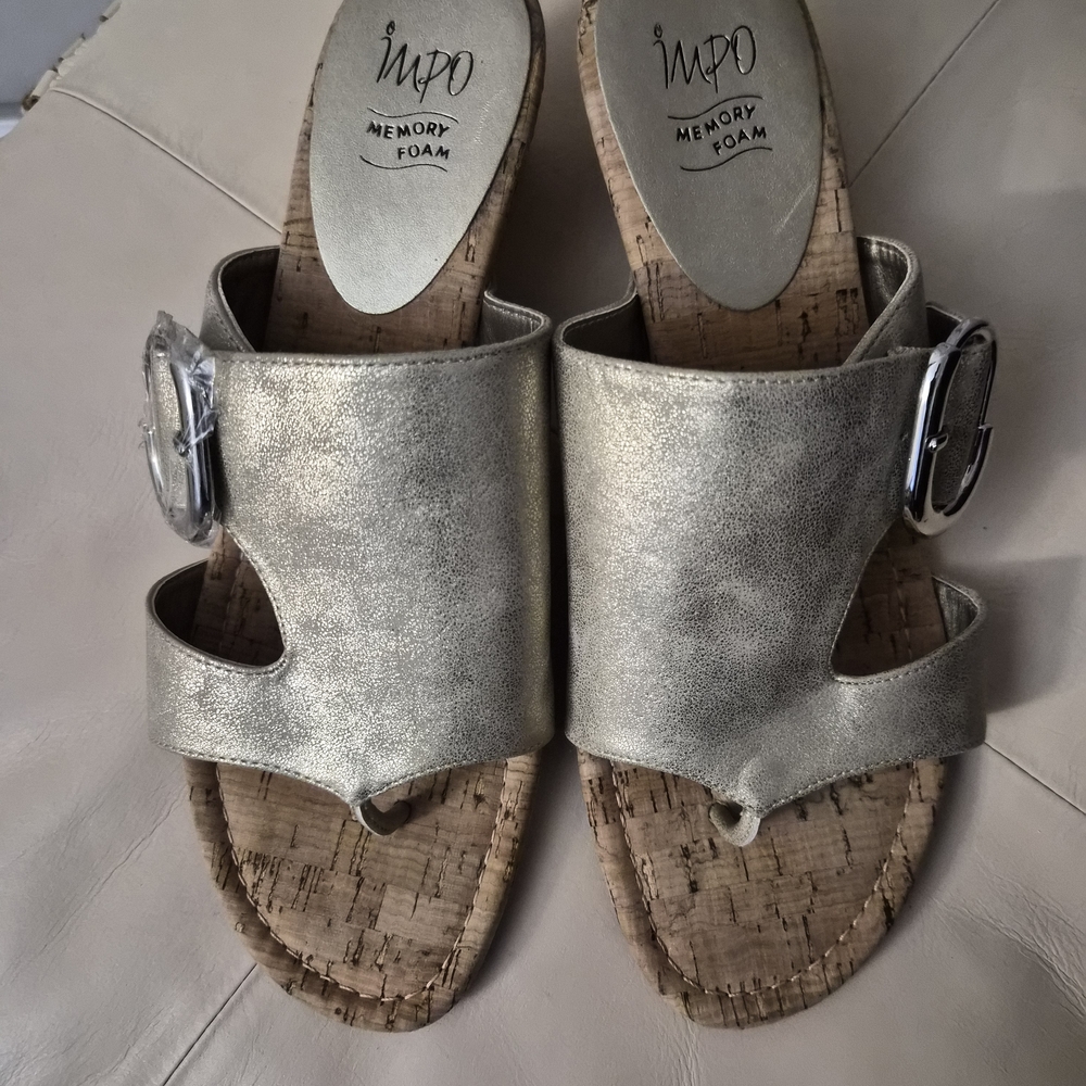 Impo Women's Metallic Gold Memory Foam Slide Sandals